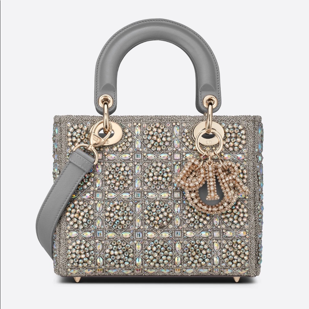 Small Lady Dior Bag smooth calfskin and satin with bead embroidery AND Wallet.